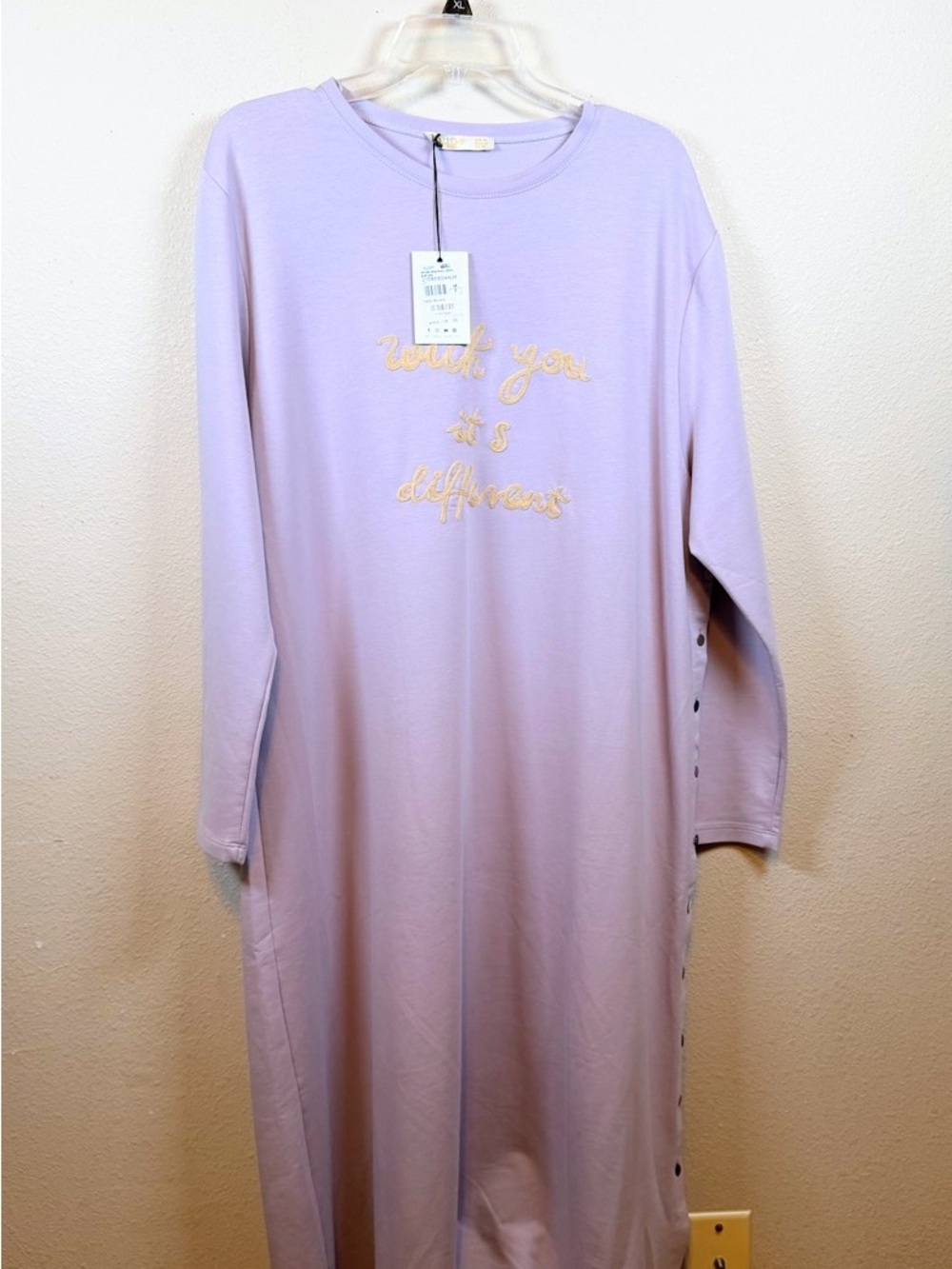 Lavender Long Sleeve Sleep Gown with Embroidered Script